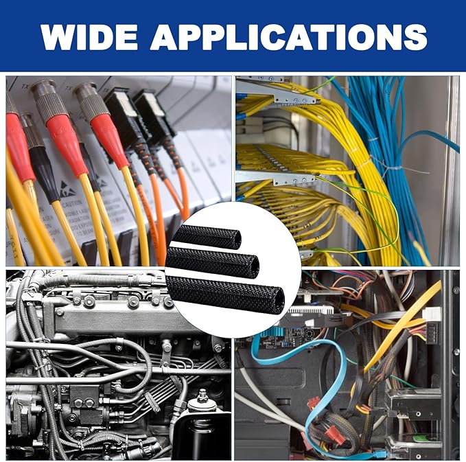 Split-Sleeve Wire Loom for High-Temperature Automotive Harness and Home Cable Management, 25ft - 3/4 inch Braided Cable Management Sleeve Cord Protector, Self-Wrapping Split Wire Loom