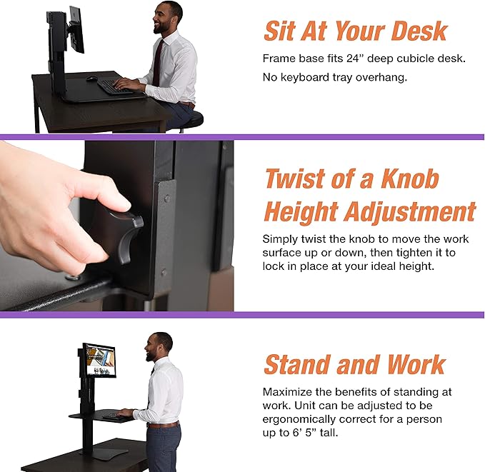 Victor High Rise Standing Desk Workstation, 28" X 23" X 10.5" to 15.5", Black