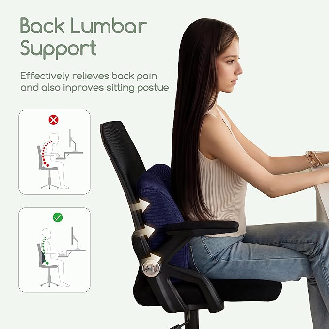 Lumbar Support Pillow for Recliner Chair/Accent Chair/Couch, Extra Large Memory Foam Back Support Cushion for Elderly, Recliner Cushions for Back Rest, Pain Relief, Reading, Washable Cover, Navy