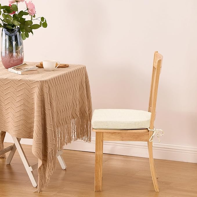 IPYNBAP Chair Cushions for Dining Chairs, Kitchen Chair Cushions, 16'' x 16'' x 2'', Non Slip Indoor Seat Cushions, Chair Pads for Dining Chairs with Ties & Removable Cover, Set of 6, Beige