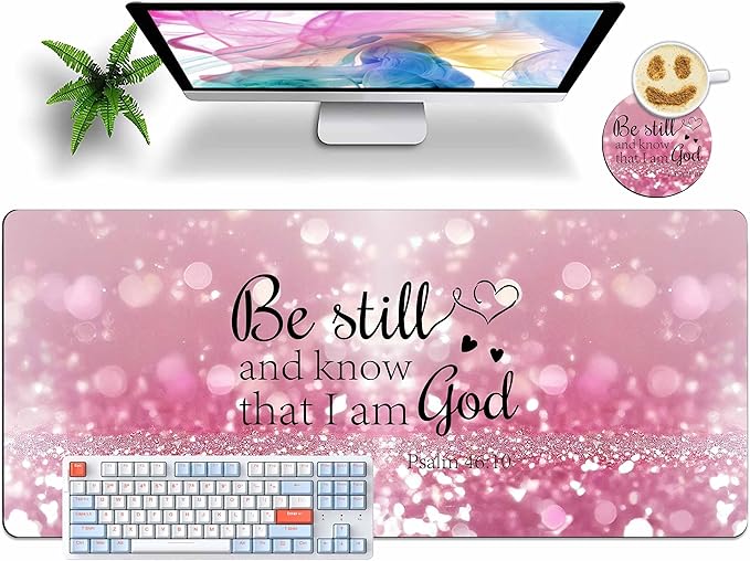 Extended Large Mouse Pad with Coaster 35.4x15.7 Long XL Mousepad Desk Mat for Keyboard and Mouse, Waterproof Non-Slip Desk Pad, Office Essentials Desk Accessories for Home Office - Christian Bible