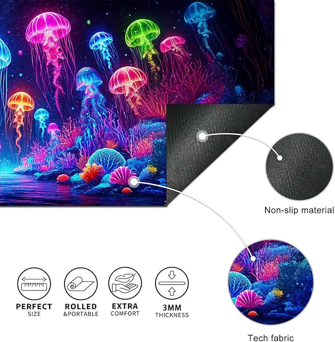 HOMETITUTE Jellyfish Neon Gaming Mouse Pad XL Desk Mat Large Mouse Pad for Extended Keyboard Pad Computer Mat Waterproof Mouse Mat Non Slip Base Desk Accessories for Home Office Gaming