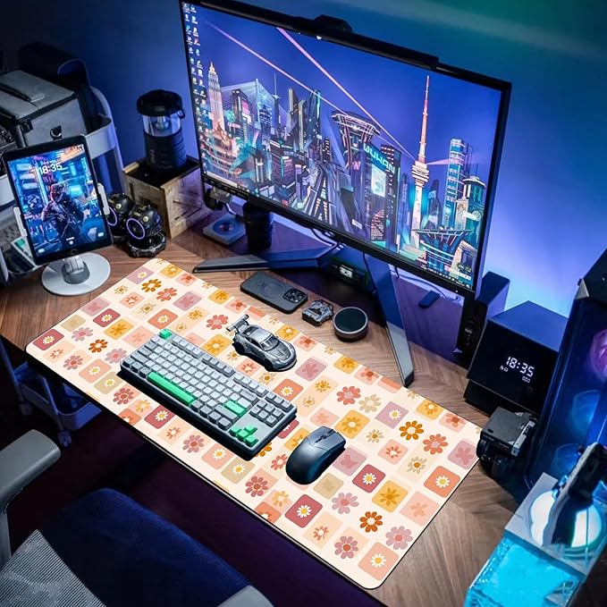 Desk Mat Mouse Pad Gaming Desk Pad XL Large Mouse Mat Office Decor Accessories (Flower)