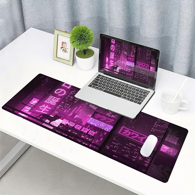 Gaming Mouse Pad, Large Anime Mouse Pads for Desk, Non-Slip Rubber Base Mousepad, Keyboard Mouse Mat Desk Pad with Stitched Edges, 31.5x11.8 inch