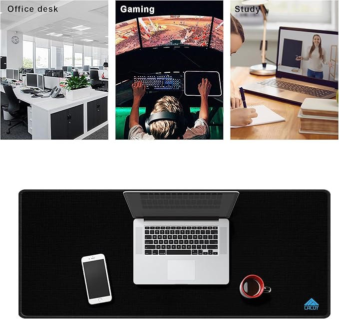 Cacoy 40” x 16” Large Gaming Mouse Pad for Desk, Extended Rectangular Keyboard Mouse Mat, XXL Desktop Accessories Mat, Smooth-Textured Non-Slip Rubber Base Computer Desk Pad for Office and Home, Black