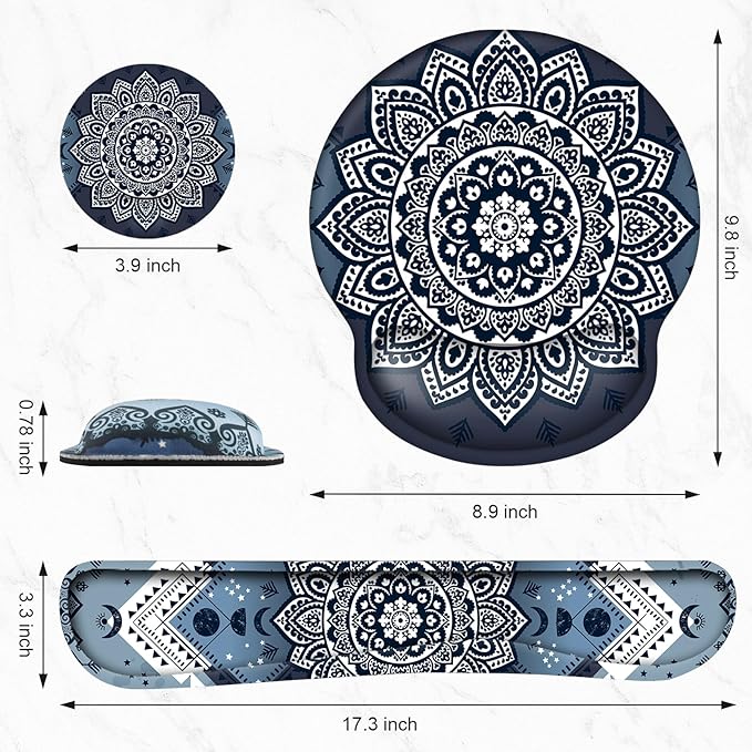 Keyboard Wrist Rest, Ergonomic Mouse Pad Wrist Support, Memory Foam Wrist Rest, Anti-Slip Base, Mousepad with Coaster for Computer Keyboard Office Home, Mandala