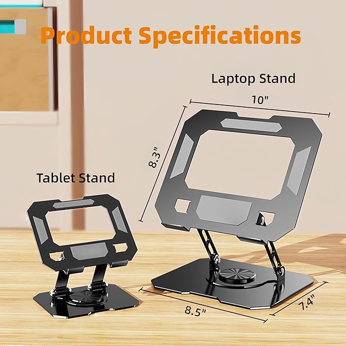 Laptop Stand for Desk - Ergonomic Aluminum Alloy Computer Riser, 360° Rotating & Adjustable & Foldable, with Large Hollow Cooling, Stable Holder for MacBook, Dell, HP, Notebook(10-17"), Wht