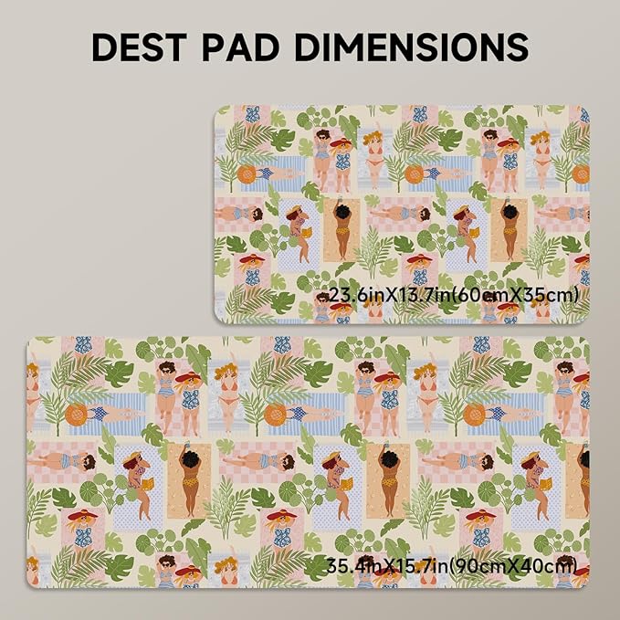 AUPET Leather Large Mouse Pad Desk Blotters – 35 x 17in Cute Desk Mat with PU Surface, Non-Slip Desk Pad Protector,Waterproof Desk Writing Pad for Office Home (Beach Sunbathing)
