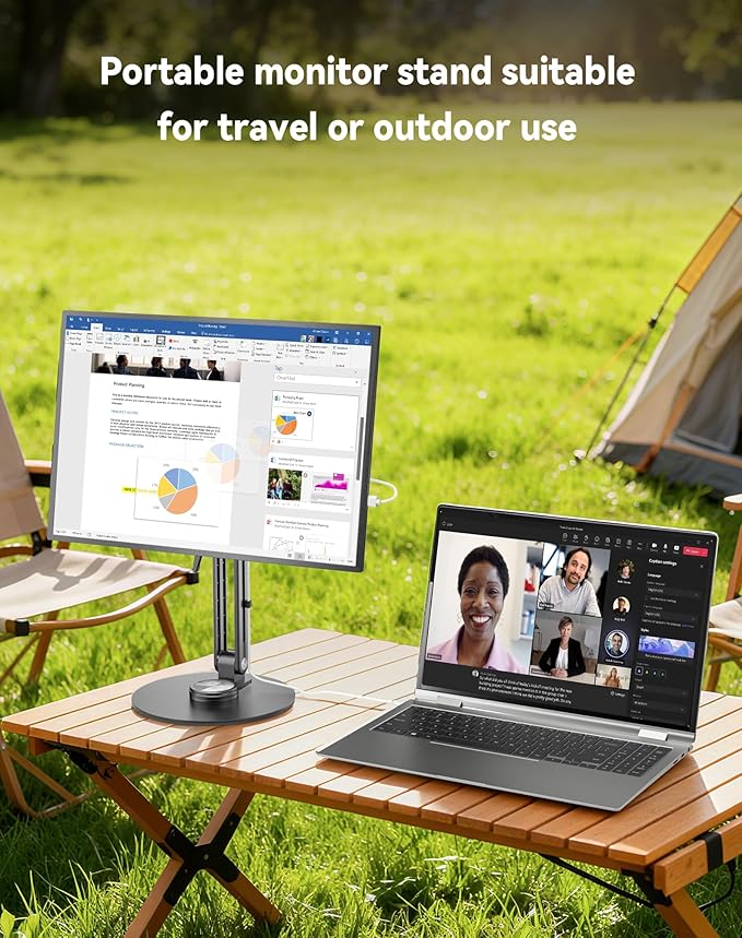 Jakeko Magnetic Portable Monitor Stand 15.6" - VESA Mount 75mm 13.3" 14.1" 15.6" 17.3" 18.5 inch Screen for Desk Adjustable Foldable 360° Swivel Tool-Free