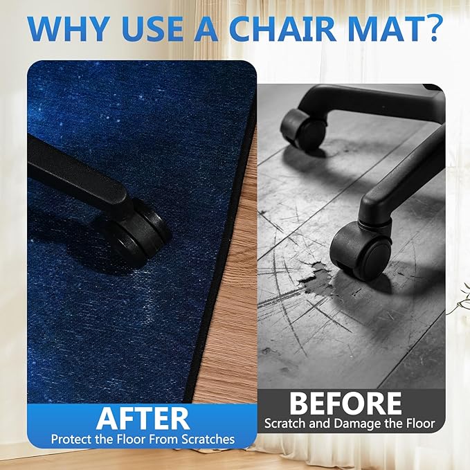 Office Chair Mat for Hardwood Floor&Tile Floor,36"x48" Heavy Duty Desk Chair Mat for Hard Floors,Under Desk Rug for Rolling Computer Chair,Anti Slip,Low Pile Carpet Floor-Starry Blue