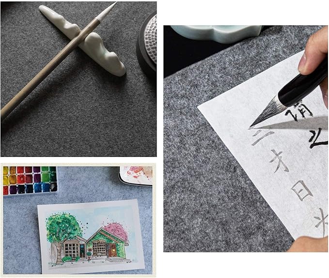 Chinese Calligraphy Drawing Felt Mat, Sumi Xuan Paper Painting Felt Desk Pad for Practice Calligraphy Traditional Chinese Painting (80 x 120 cm), Grey