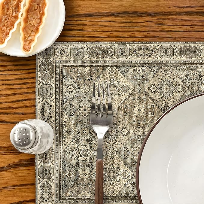 Boho Floral Grey Placemats Set of 4,Vintage Elegant Farmhouse Table Center Linen Decor,12x18 Inch Country Rustic Farmhouse Magical Fall Table Mats for Party Kitchen Dining Decoration