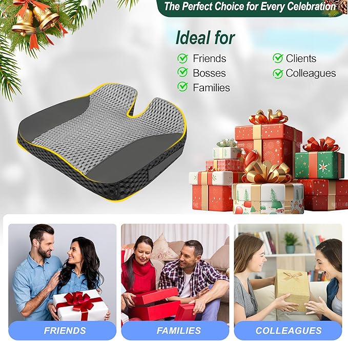 Lofty Aim Car Seat Cushion, Comfortable Memory Foam Seat Pillow for Driving, Sciatica-Back Pain Relief, Cushion for Car-Truck, Office, Wheelchair - Large Black & Gray