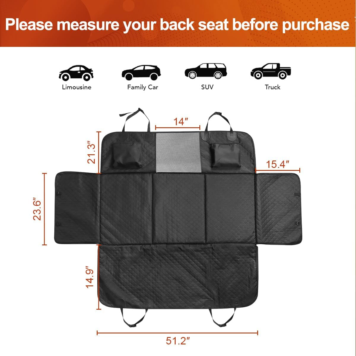 Dog Car Seat Cover, Dog Hammock for Car Backseat, Non Inflatable Seat Cover for Back Seat,Hard Bottom Back Seat Protector for Cars,Trucs & Suvs