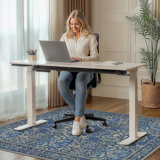 48"x60" Office Chair Mat for Hardwood Tile Floor, Under Desk Carpet Protector for Rolling Computer Chair Mat, Machine Washable Area Rug, Anti-Slip 1/5" Thick Low Pile Thin Vinyl Floor Mat, Dark Blue