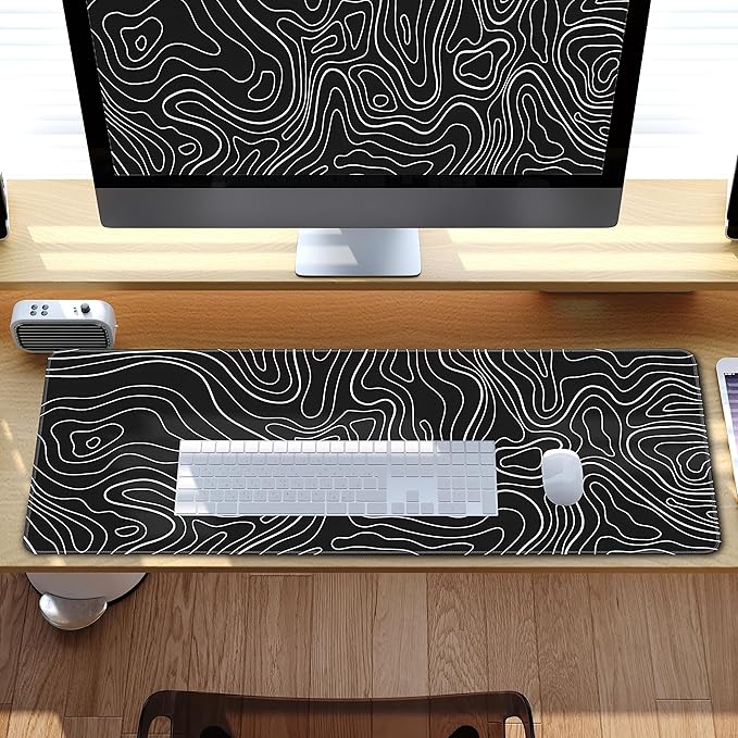 Topographic Contour Gaming Mouse Pad,Large XL Mouse Pad Big Mouse mat,Long Computer Keyboard with 3mm Non-Slip Base and Stitched Edge for Gaming Home Office Work,31.5x11.8in