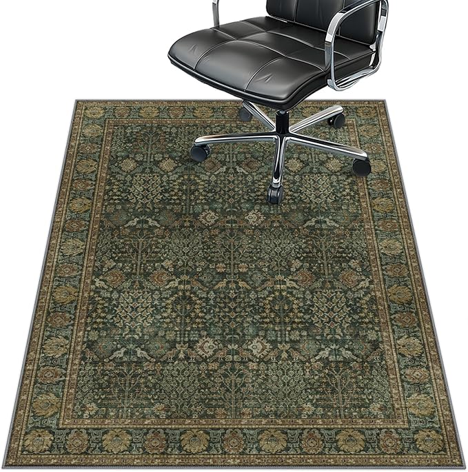 36"x48" Office Chair Mat for Hardwood Tile Floor, Under Desk Carpet Protector for Rolling Computer Chair Mat, Machine Washable Area Rug, Anti-Slip 1/5" Thick Low Pile Thin Vinyl Floor Mat, Dark Brown