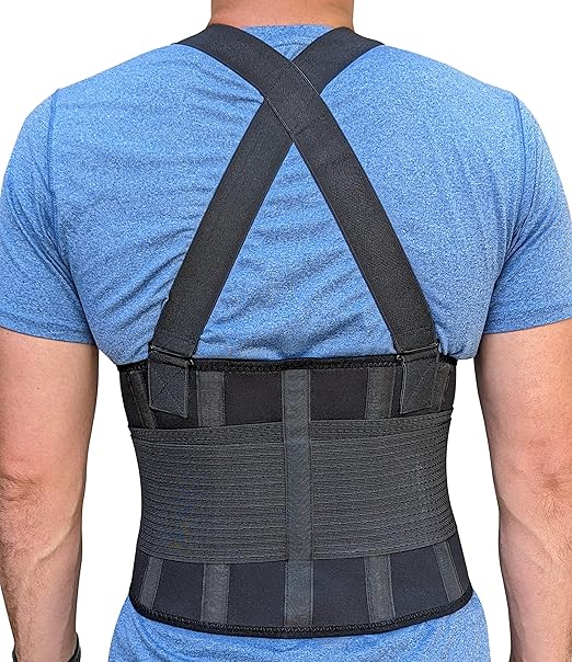 Plus Size Back Brace for Men Lower Back Heavy Lifting with Suspenders, Back Support Belt for Work, Lower Back Brace with Lumbar Support for Back Pain Relief, Construction Warehouse Moving Belt, 4XL