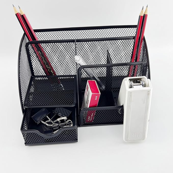 Fengtaiyuan T13, Black Metal Wire Mesh Pencil Holder for Desk, Pencil Cup for Office, Pen Holder for School, Desktop Organizer, Office Storage Box (T13)