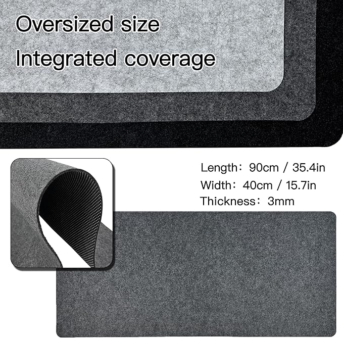 Large Felt Desk Mat, 35.4"X15.7" Felt Desk Pad - Non-Slip Keyboard Mat & Mouse Pad for Office and Gaming, Water Resistant Desktop Protector for Computer, Home, Work (Dark Gray)