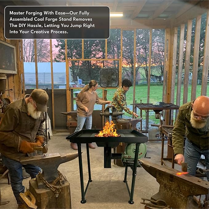 SIMOND STORE fire Pot Coal Forge Stand with Hand Blower Blacksmith Forge kit - Perfect for Coal Forge fire pots & Hand blowers Blacksmithing Starter kit Steel Coal Forge kit Stand - Forge Starter kit