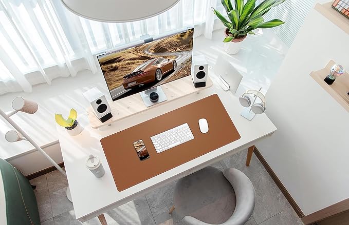 AFIING Cork Desk Mat 35.4" x 17", Dual-Sided Natural Cork & PU Leather Desk Pad, Non-Slip Waterproof Large Mouse Pad for Office, Home & Gaming, Brown
