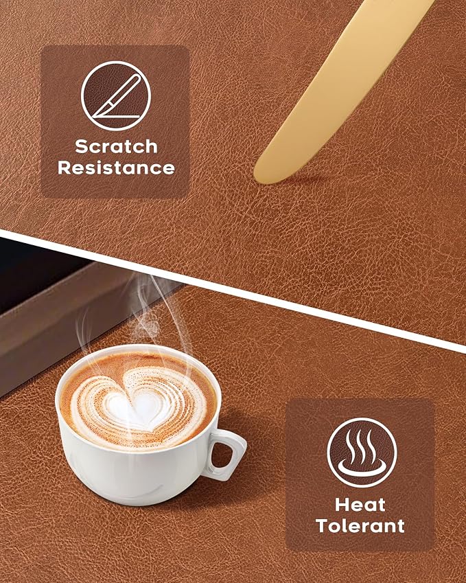 Retro Luxe Leather Desk Pad Protector,Mouse Pad and Keyboard Mat,Office Desk Mat,Dual-Sided Design,Waterproof Desk Writing Pad for Office and Home (Saddle Brown, 31.5" x 15.8")