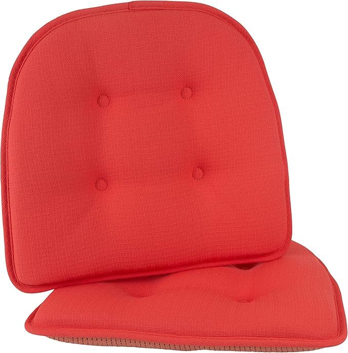 Klear Vu Omega Non-Slip Chair Cushions, Assembled in USA, U-Shaped Skid-Proof Seat Pads for Dining Room, Kitchen, Office, 15"x16" 2 Pack Solid Coral 2 Count