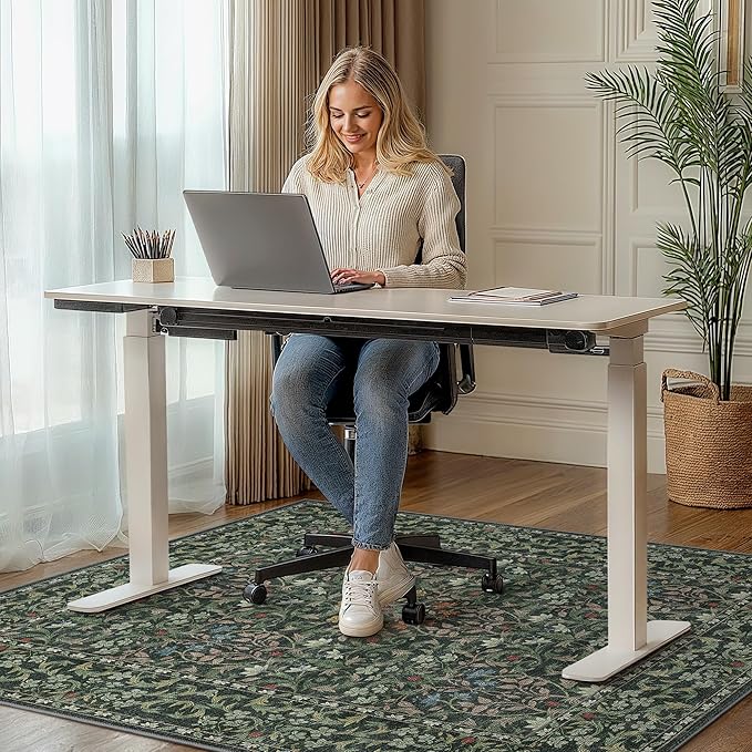 36"x48" Office Chair Mat for Hardwood Tile Floor, Under Desk Carpet Protector for Rolling Computer Chair Mat, Machine Washable Area Rug, Anti-Slip 1/5" Thick Low Pile Thin Vinyl Floor Mat, Moss Green