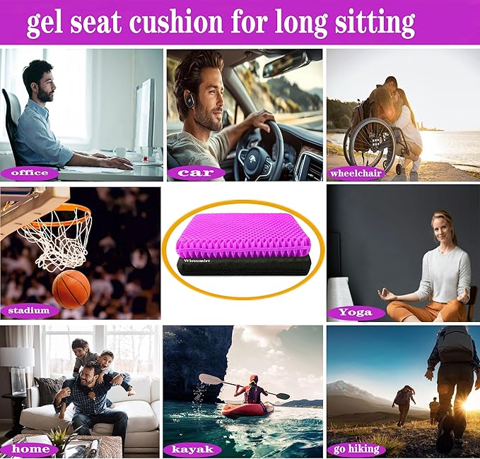 Plus Size Gel Seat Cushion for Long Sitting, Extra Large and Thick, Seat Cushion for Back, Hip, Sciatica, Tailbone Pain Relief, Used for Office, Wheelchair, Car, Recliner, Stadium, Kayka.(Rose red)