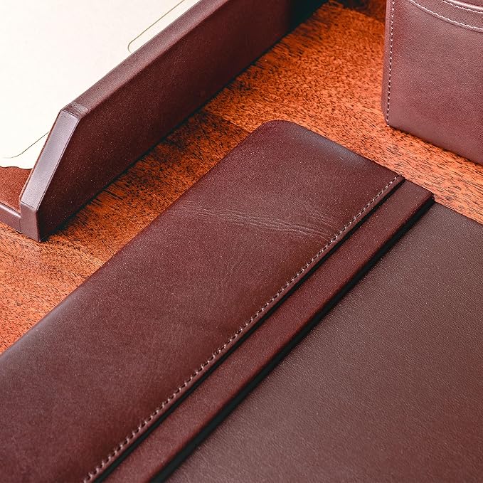 Dacasso 22" x 14" Chocolate Brown Leather Desk Pad with Side Rails - Executive Desk Surface Protector - Luxury Leather Blotter for Writing