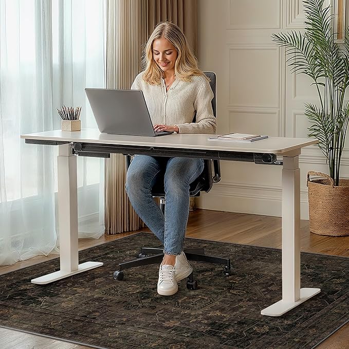 36"x48" Office Chair Mat for Hardwood Tile Floor, Under Desk Carpet Protector for Rolling Computer Chair Mat, Machine Washable Area Rug, Anti-Slip 1/5" Thick Low Pile Thin Vinyl Floor Mat, Brown