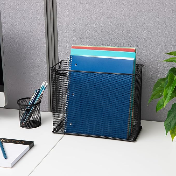 Mind Reader Vertical File Storage, Desktop Organizer, Hanging Files, Office, Metal Mesh, 12.25" L x 5.5" W x 10" H, Black (Pack of 6)