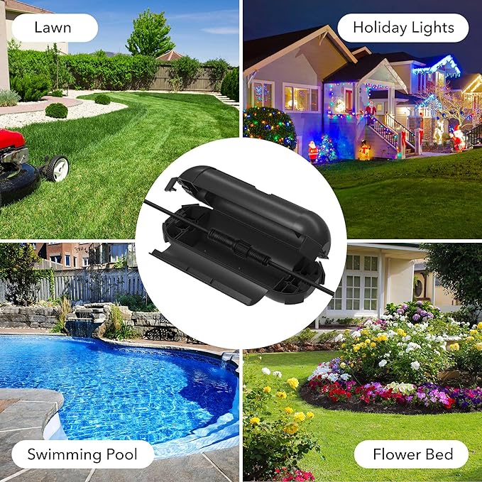 BN-LINK Outdoor Extension Cord Safety Cover, Cord Connector Protector Waterproof with 4 Latches, Plug Cover for Holiday String Lights & Tools, Black, 1 Pack