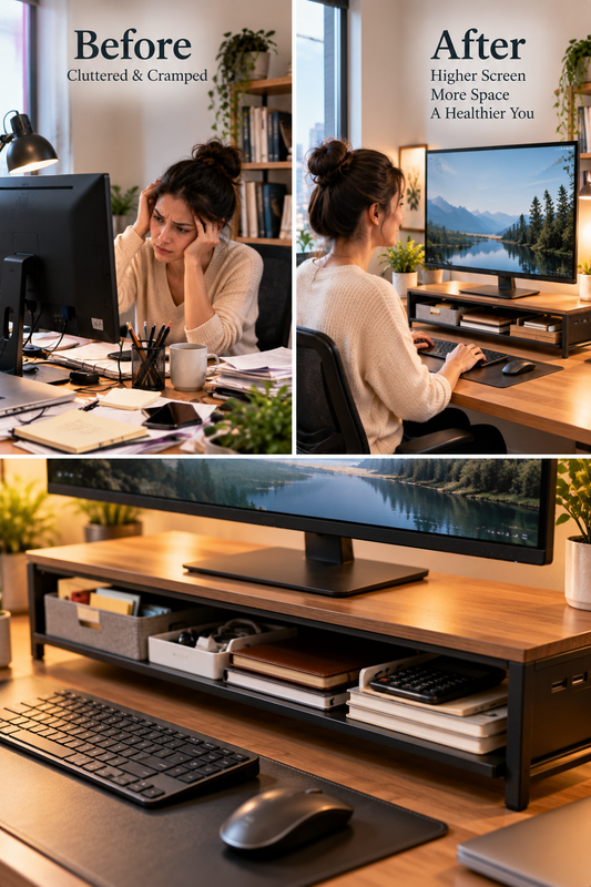 Monitor Stand Transformation: How Elevated Display Created Extra Storage (And Better Posture)"