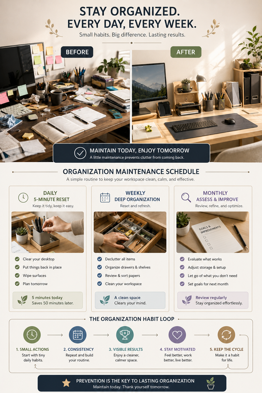 Desk Organization Maintenance: Preventing Chaos Creep