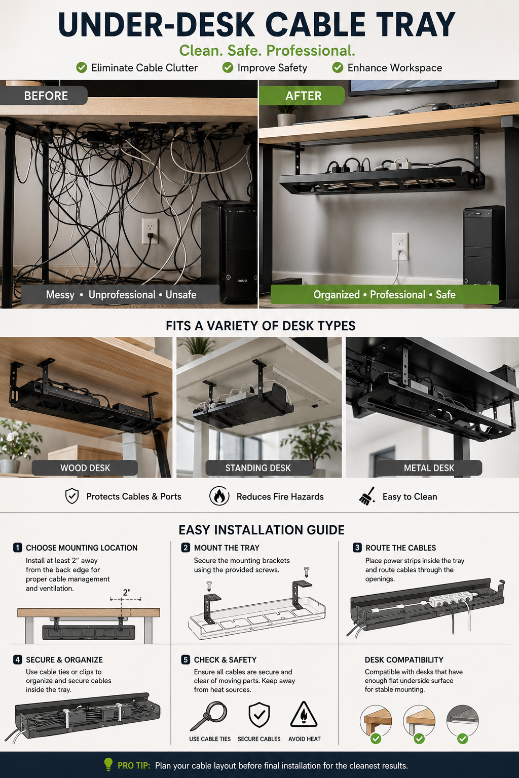 Under-Desk Cable Trays: Professional Setup From Every Angle