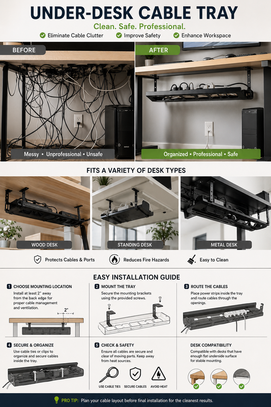 Under-Desk Cable Trays: Professional Setup From Every Angle