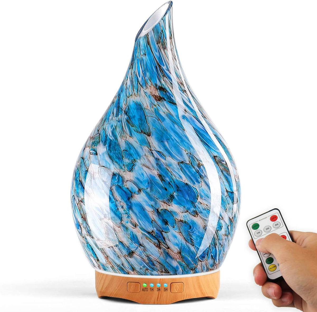 280Ml Remote Essential Oil Diffuser 3D Glass Ultrasonic Mist 7H | Handmade Glass Aroma Diffuser, 7-Color LED Light, Quiet Operation, Auto Shut-Off, Aromatherapy for Home, Bedroom and Gifts
