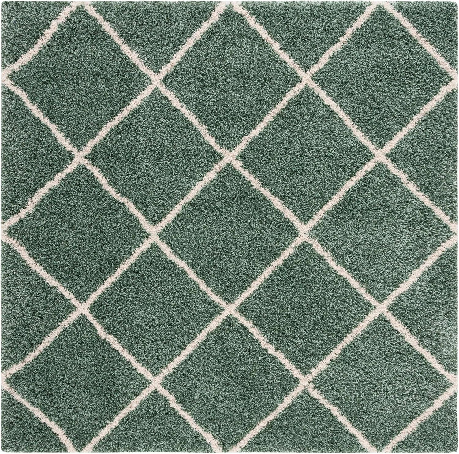 SAFAVIEH Hudson Shag Collection Area Rug - 7' Square, Green & Ivory, Modern Trellis Design, Non-Shedding & Easy Care, 2-Inch Thick Ideal for High Traffic Areas in Living Room, Bedroom (SGH281Y)
