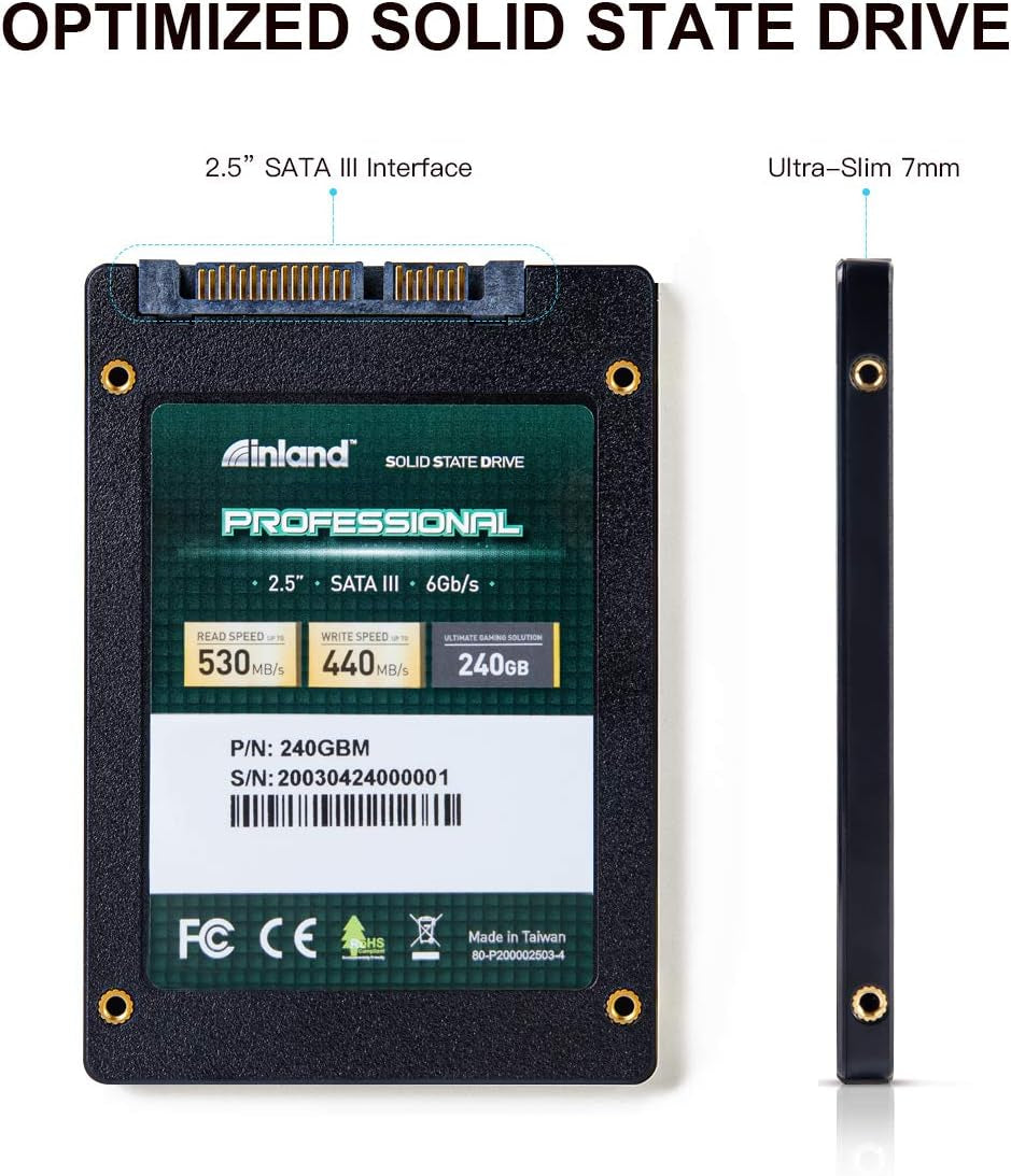 Pro 240GB SSD 3D NAND SATA III 2.5" 7Mm Internal Solid State Drive | 3D TLC NAND Flash, up to 530Mb/S Read & 440Mb/S Write, SATA III 6Gb/S Interface, Laptop & Desktop PC Upgrade, Professional