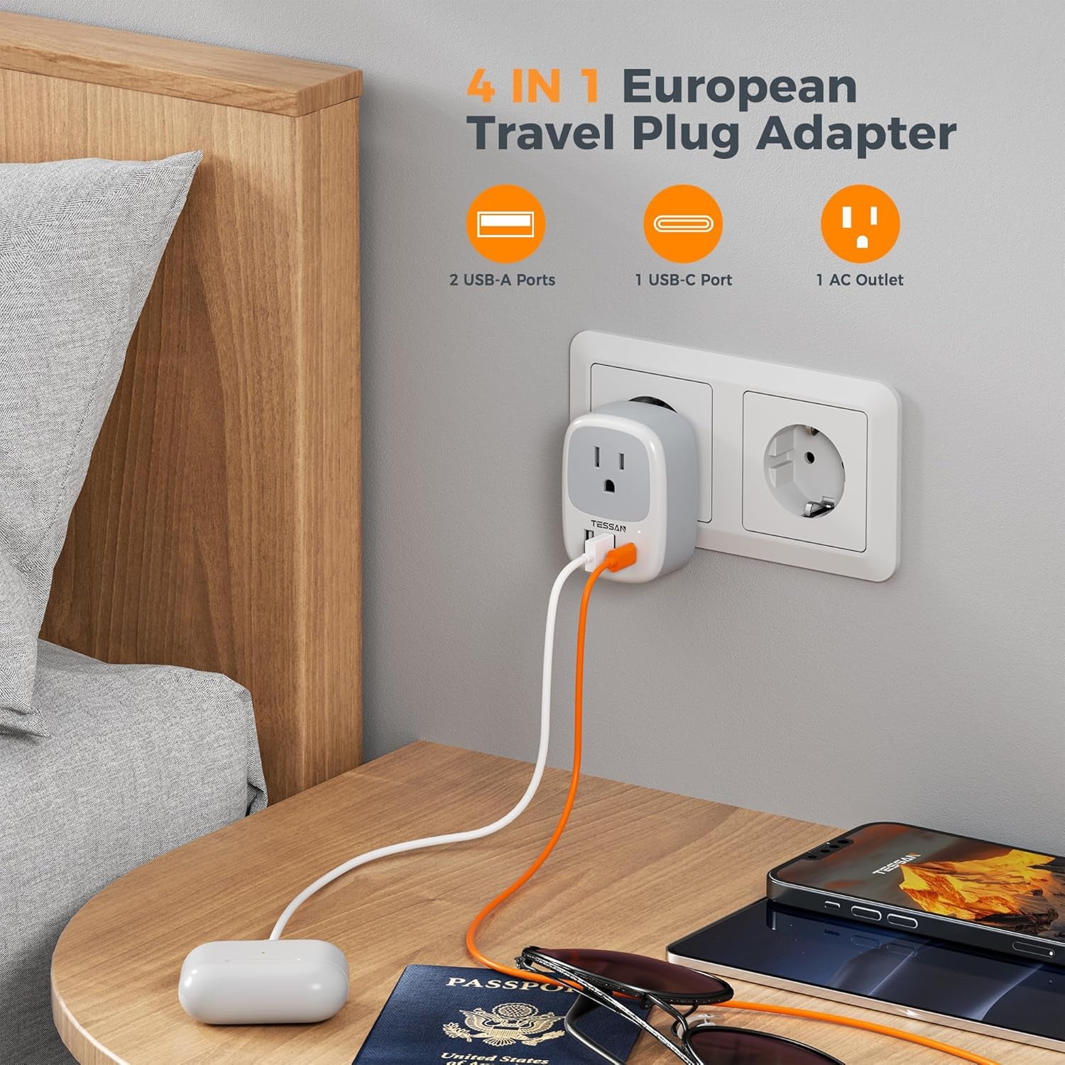 Type G Power Adapter, UK Outlet Adaptor | 3 USB Ports (1 USB C), US to UK Ireland Hong Kong British England Scotland Irish Qatar London