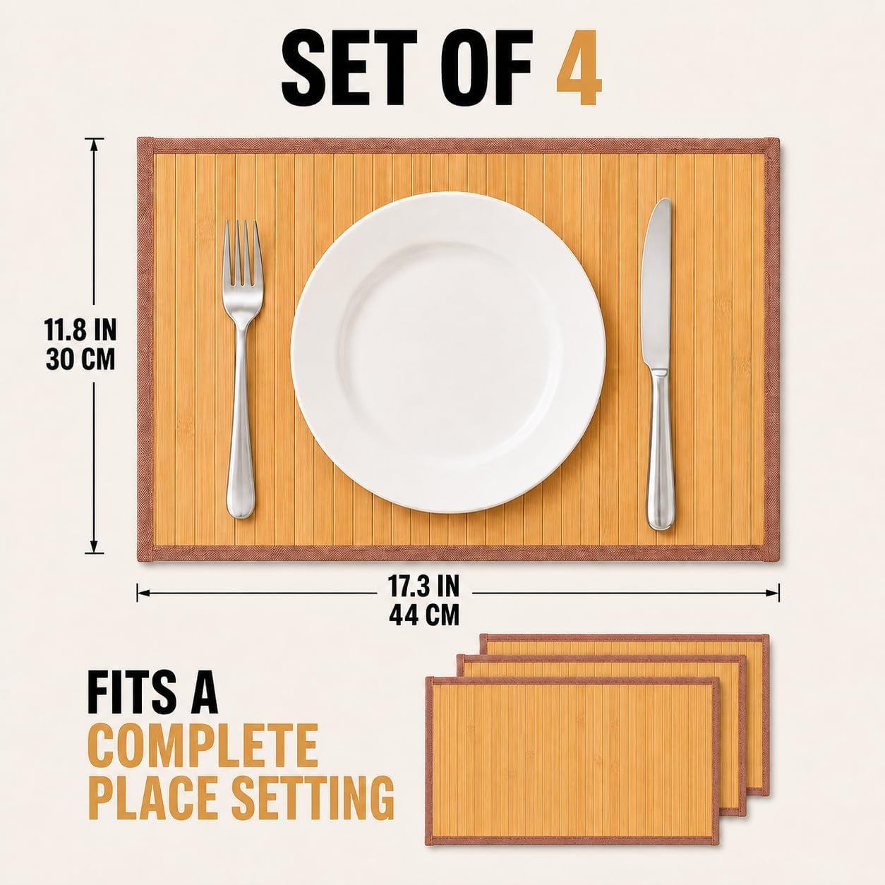 Bamboo Placemats, Set of 4, Woven, 11.8X17.3 Inches, Yellow | Woven Heat-Resistant Bamboo Mats Help Protect Tables from Hot Dishes. Ideal for Everyday Dining, Kitchens& Parties