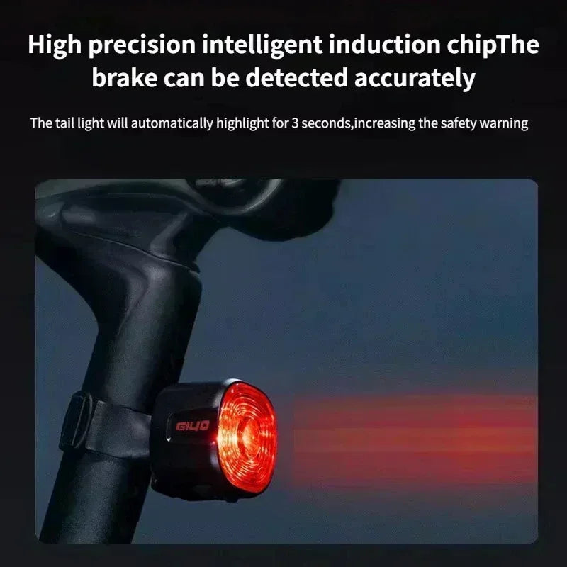 Smart Brake Bicycle Rear Light Auto On/Off Stop Signal Brake Road Bike LED Taillight Type-C Charge MTB Cycling Safety Flash Lamp