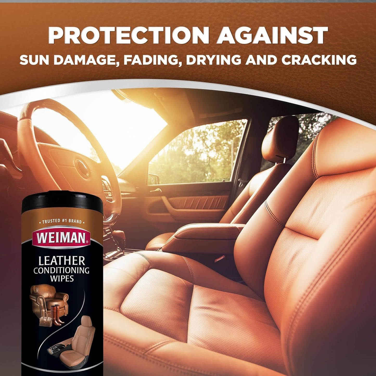 Leather Cleaner, Conditioner & Protector, 2 Pack Wipe with Cloth | UV Protection from Cracking & Fading, All Finished Leather Surfaces, Auto, Sofas, Shoe, Bag & Jacket