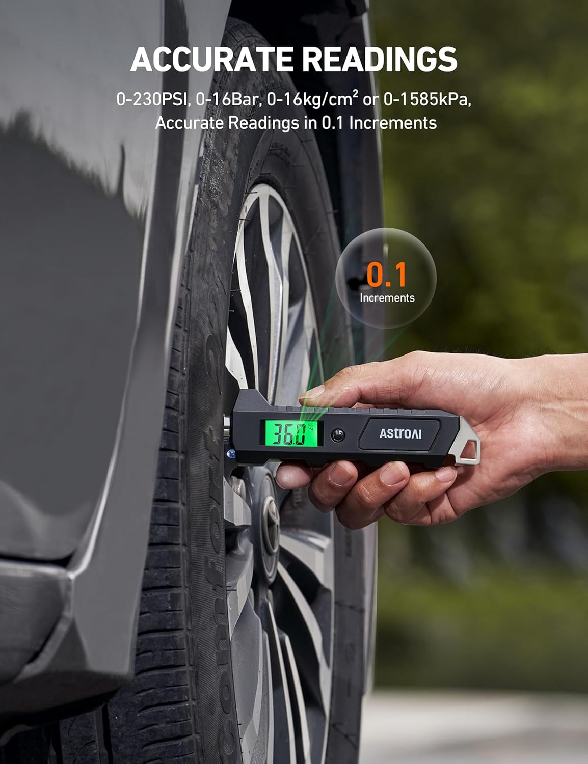 Heavy Duty Digital Tire Pressure Gauge, 230 PSI for Car Bicycle | 4 Settings Heavy Duty Digital Tire Pressure Gaug with Larger Backlit LCD Flashlight and Non-Slip for Car Suv Bicycle, Black