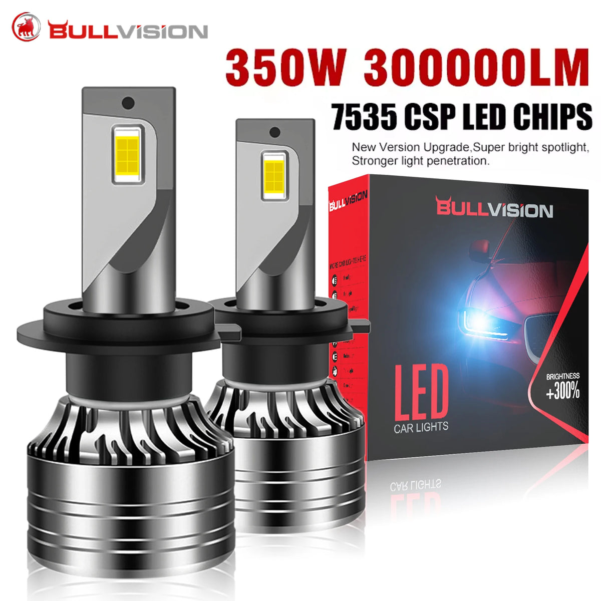 Bullvision 2PCS Car Lights H7 H4 H1 9006 H11 9005 H8 H9 Super Bright LED Headlights High Low Beam Fog Light Bulb White 6000K 12V