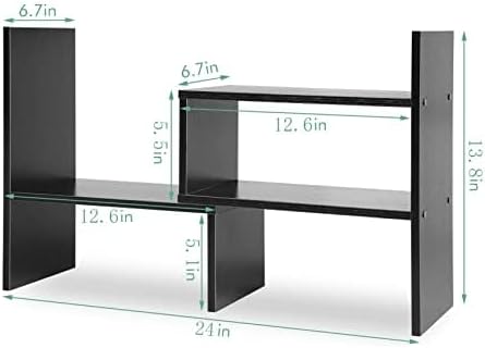 MMdipon Small Wood Adjustable Desktop Bookshelf, Expandable Storage Rack, Display Shelf, Office Supplies Organizer (Black)