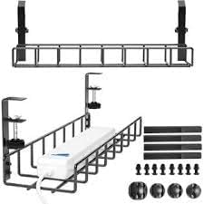 LUXEAR Under Desk Cable Management Tray 2Pack No Drill C-Clamp Standing Desk Cords Organizers 15.7“ High Capacity Adjustable Removable Docking Station Wires Holder Rack Office Kitchen Table Raceway