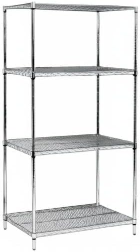 Quantum Storage Systems WR63-1836S Starter Kit for 63" High 4-Tier Wire Shelving Unit, Stainless Steel Finish, 800 lb. Per Shelf Capacity, 18" Width x 36" Length x 63" Height
